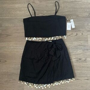 Jason Wu Pearl Fringe Linen‎ Blend Crop Top + Skirt Set - Size 6 - NWT